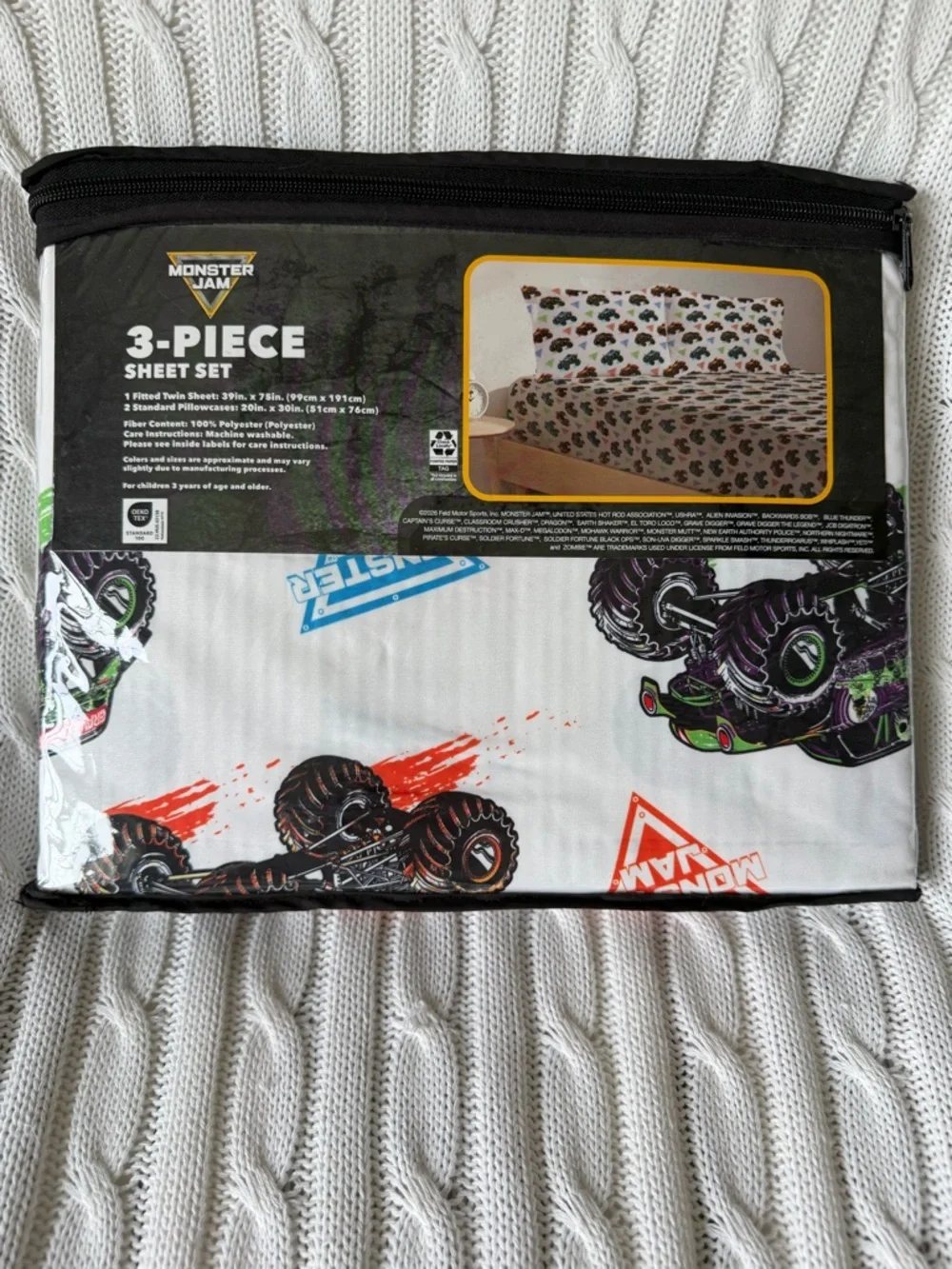 Monster Jam Sheet Set Twin Bedding NEW Toro Loco Megalodon Grave Digger Trucks